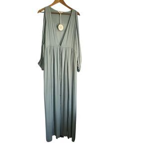 Luxxel Womens Maxi Dress Cold Shoulder Sage Size Small New NWT